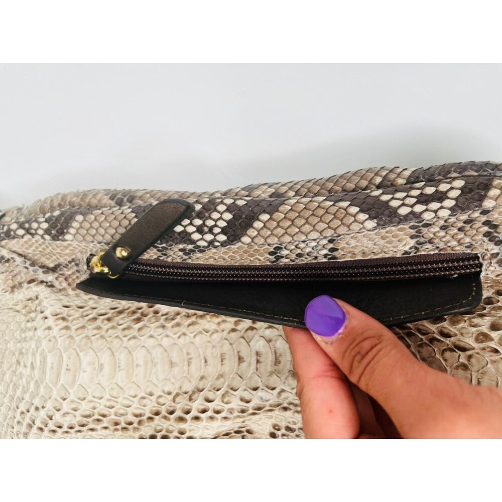 Gianni Notaro Python Oversized  Shoulder Bag Beige Handbag Brown Leather Snake - Picture 4 of 8